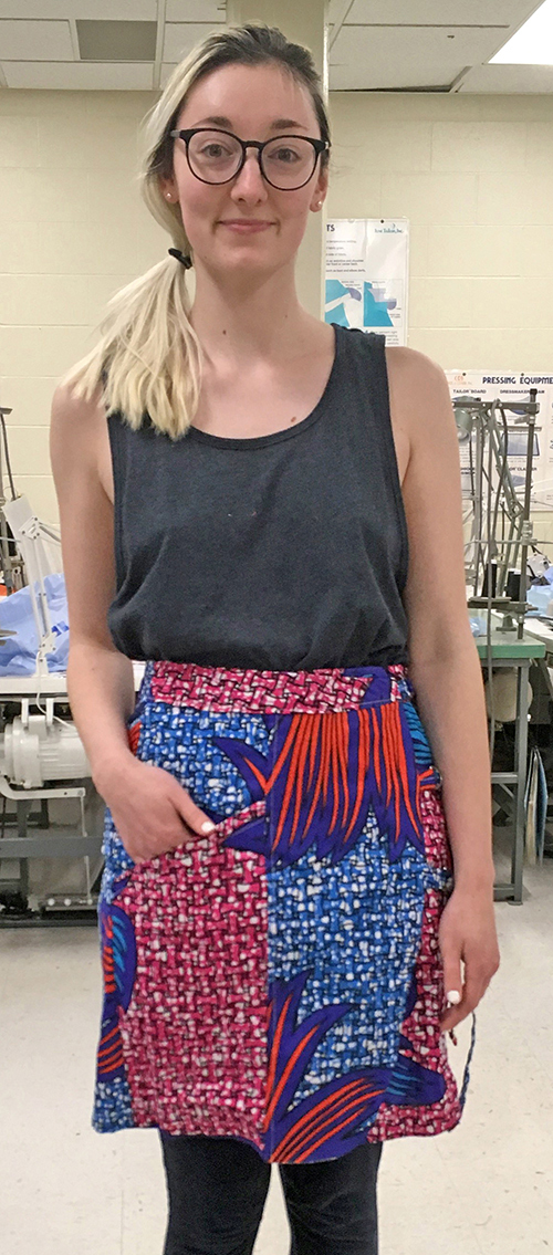 Cambria Sinclair models a finished adjustable skirt.