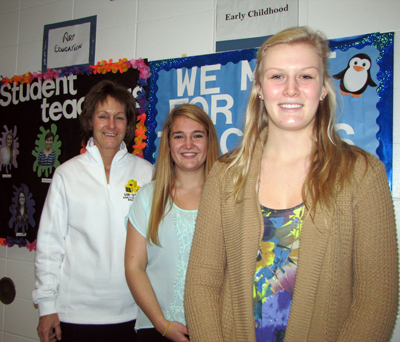 Sally Keis, center, is a mentor to Erin Diamond, front, in the early childhood education program at UW-Stout. At left is Associate Professor Jill Klefstad, program director.A total of 90 students have been involved as mentors or mentees.