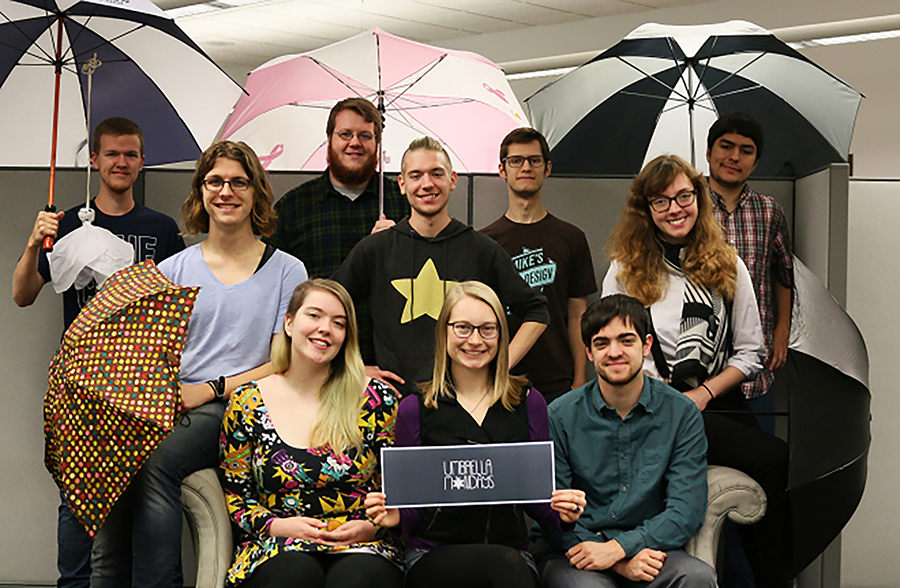 The Umbrella Mondays team, back row from left, Travis Ott, Jacob Sutherland, Evan Schweighart and Spencer Peloquin. Middle, April Lewer, Bob Vogt and Margaret Clarke. Front, Mary Flaherty, Maria Kastello and Casey Holman.