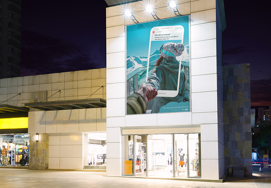 Willaby’s contest entry was a proposed advertising campaign for the travel app Hopper. The campaign included a variety of platforms, including an interactive digital board, social media posts and a billboard.
