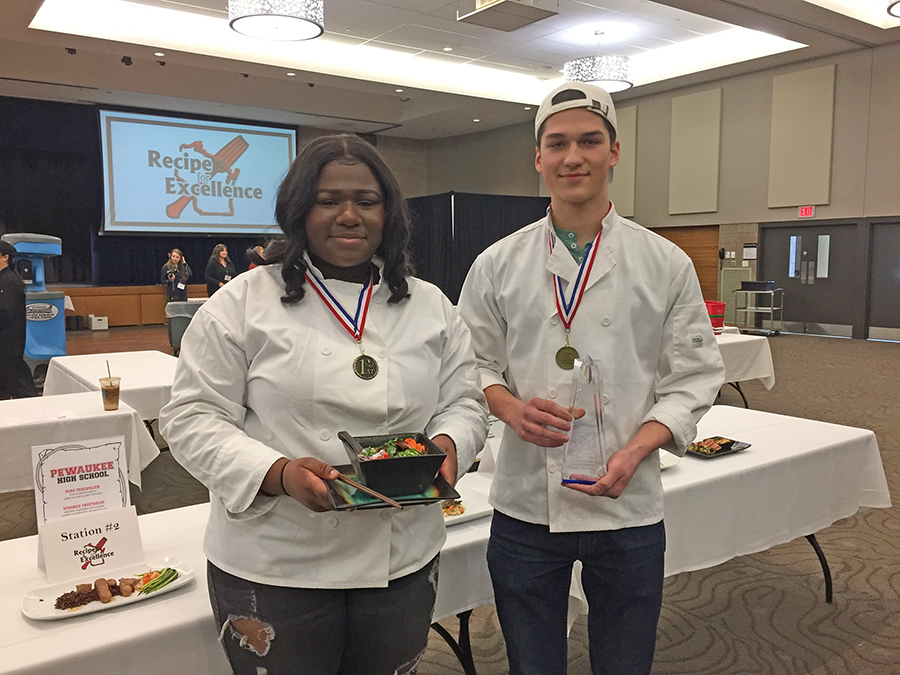 Davis and Roberts with their trophy and completed winning dish.