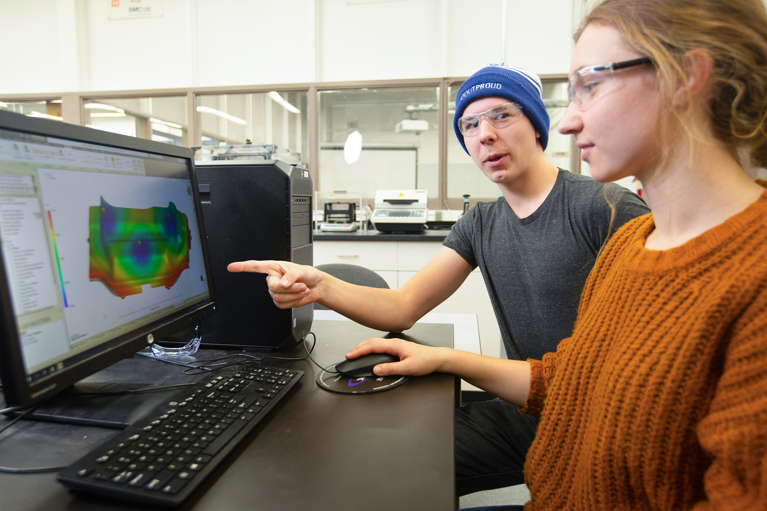 Stout student analyze materials in the plastics lab