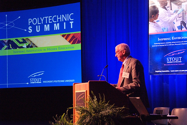 Chancellor Charles W. Sorensen speaks at the first Polytechnic Summit in 2009 at UW-Stout.