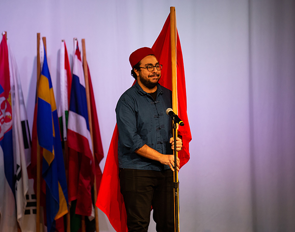 Fedi Soltani, from Tunisia, takes part in the International Night program at UW-Stout.