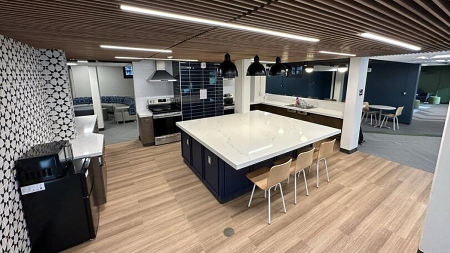An updated kitchen for student use is part of the renovated South Hall.