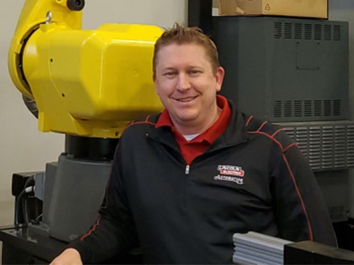 Online management graduate Shaun Zahradka, operations manager at Lincoln Electric’s facility in Bettendorf, Iowa.