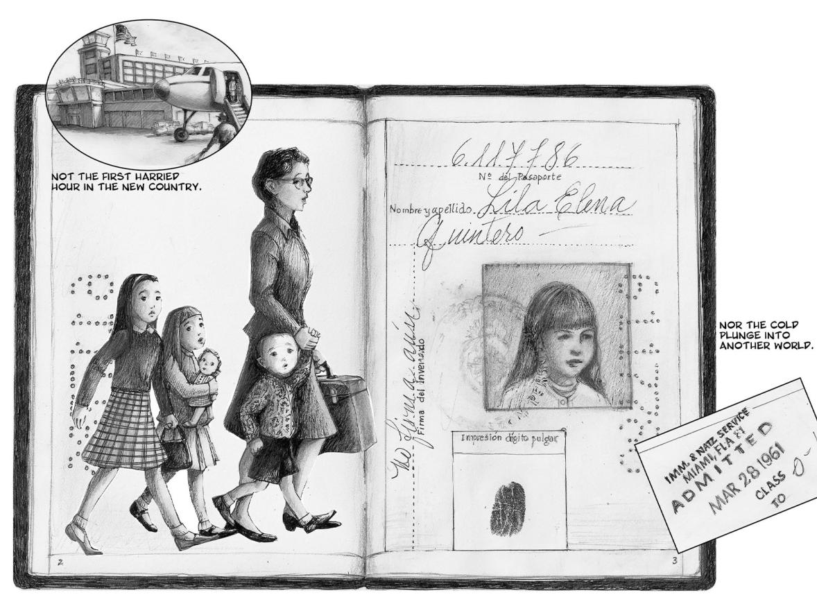 Artwork from "Darkroom," by Lila Quintero Weaver, depicting her passport as a child.